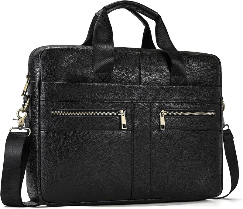 SAIION Genuine Leather Briefcase for Men, Laptop Computer Shoulder Bag With Strap, 15.6 Inch Business Travel Work Handbag - Image 1